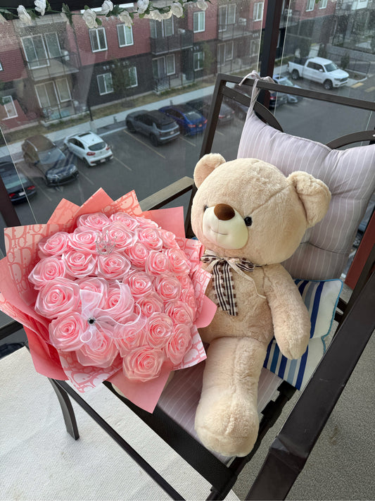 Pink Ribbon Roses – 30 Handmade Roses