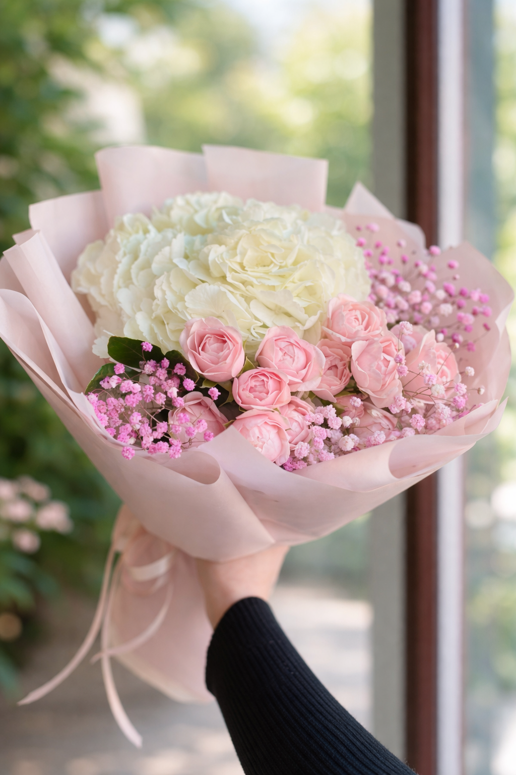 Blush Hydrangea & Pink Rose Bouquet