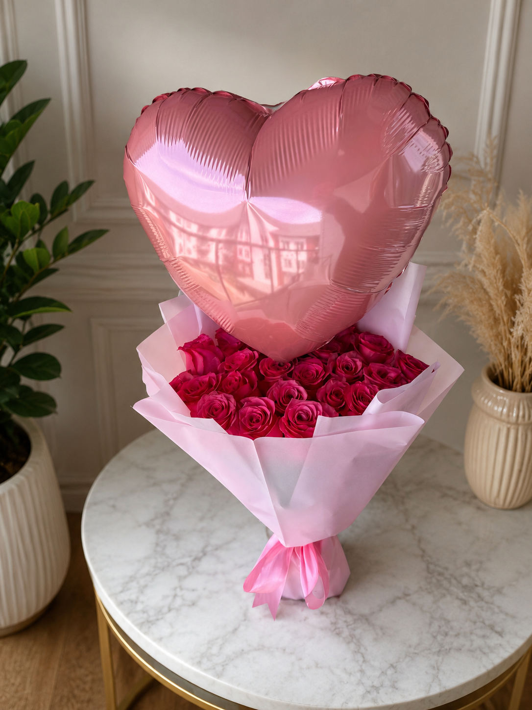 Pink Heart Balloon Rose Bouquet ๐