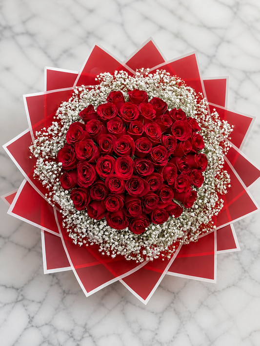 Velvet Bloom – 50 Roses Bouquet