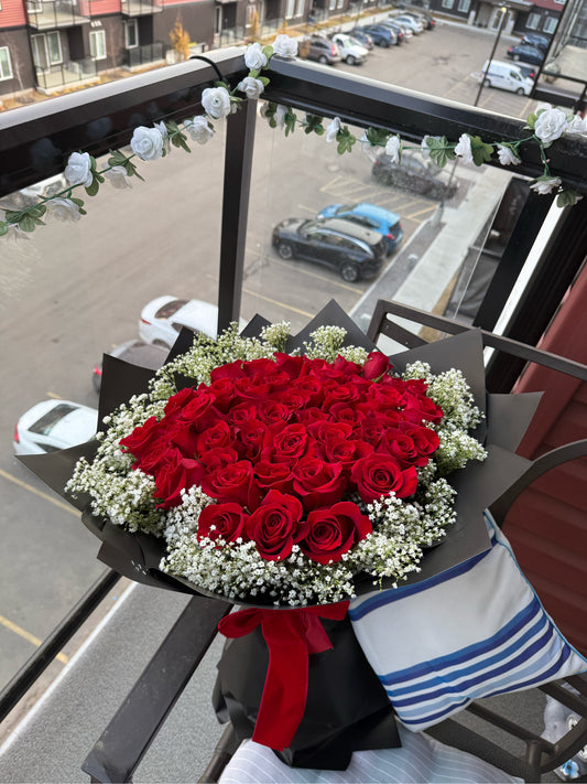 Timeless Love – Red Roses & Baby’s Breath Bouquet