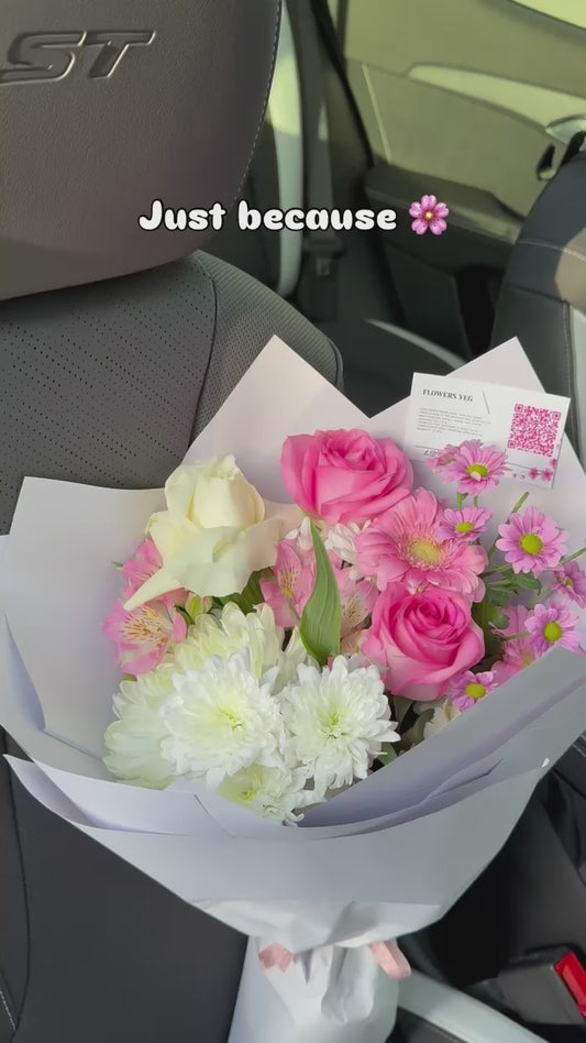 Just Because – Pink & White Fresh Bouquet